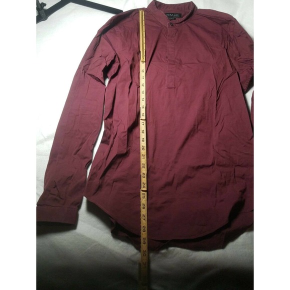 Zara Man Button Up Shirt Collar Slim Fit Burgundy - Picture 3 of 7